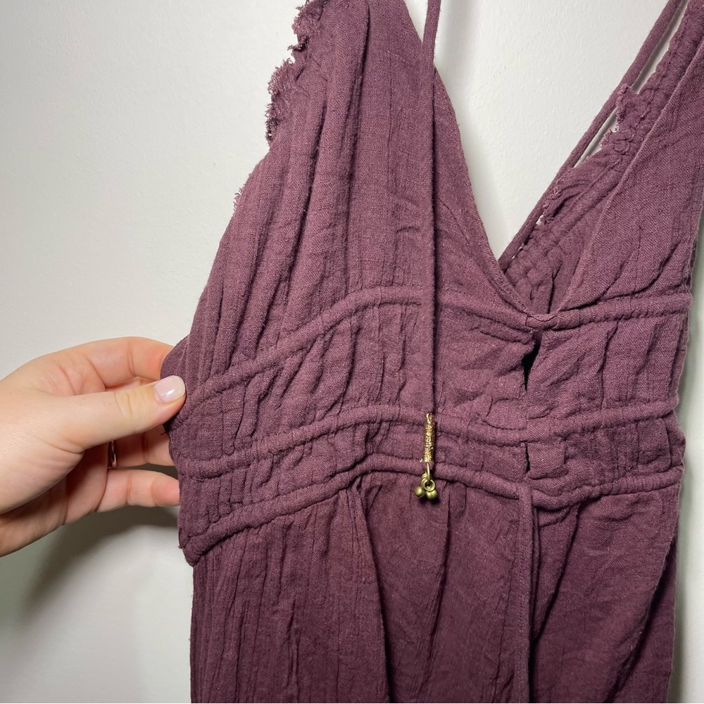 Free People Deep Purple “Whatever you want” boho tassle wide leg jumpsuit in S - Picture 4 of 10